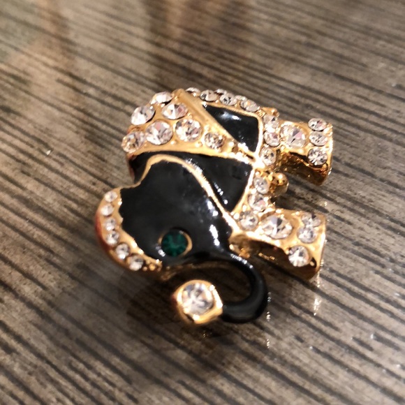 Vintage Black Enamel & Rhinestone Lucky Elephant Pin - Picture 4 of 13